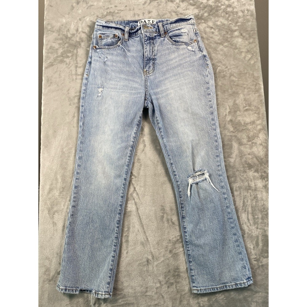 Daze Women's Blue Distressed Denim Jeans Women's Size 27 Organic Cotton